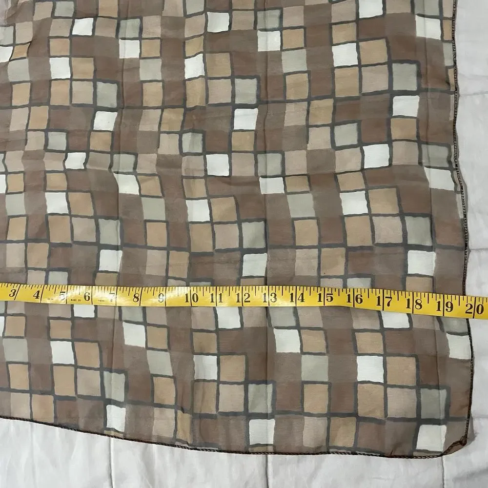 Vintage 90s Square Scarf Brown Tan Cream Check Small 20 X 20 Geometric